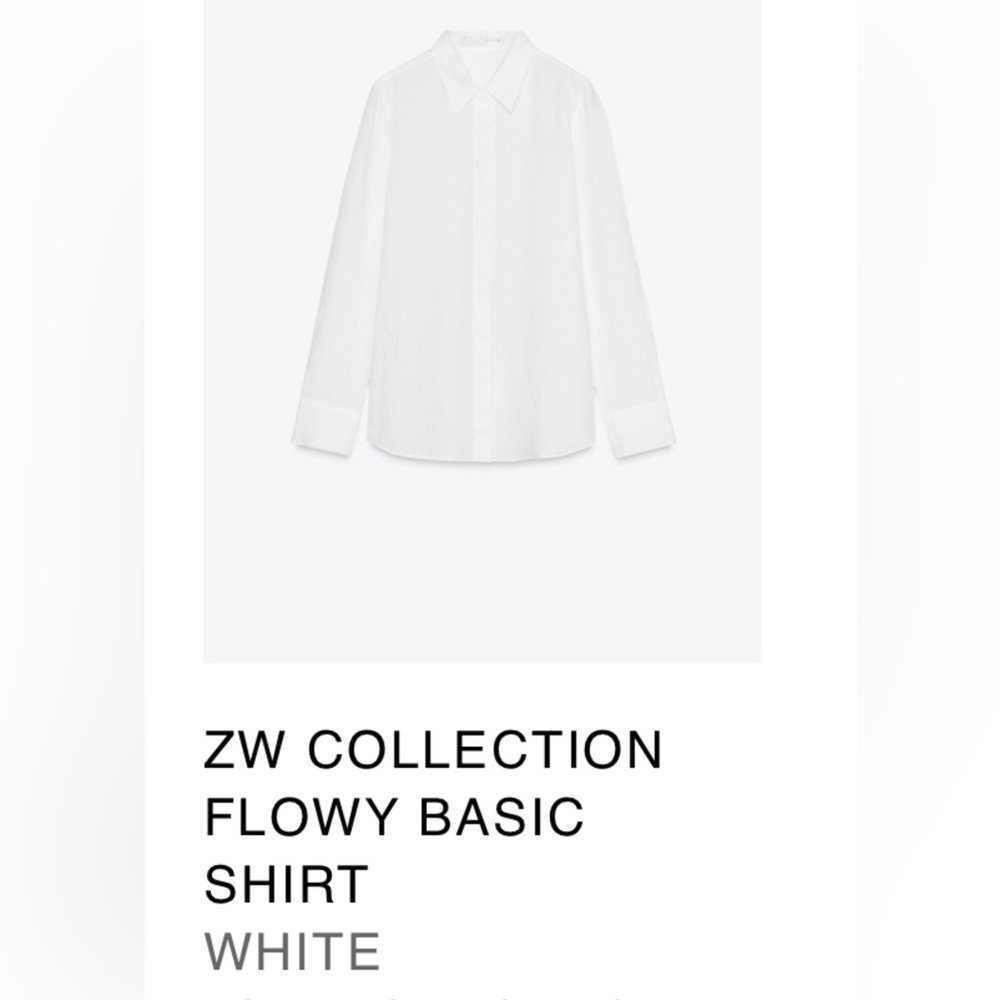 Zara White Flowy Basic Button Down - image 3
